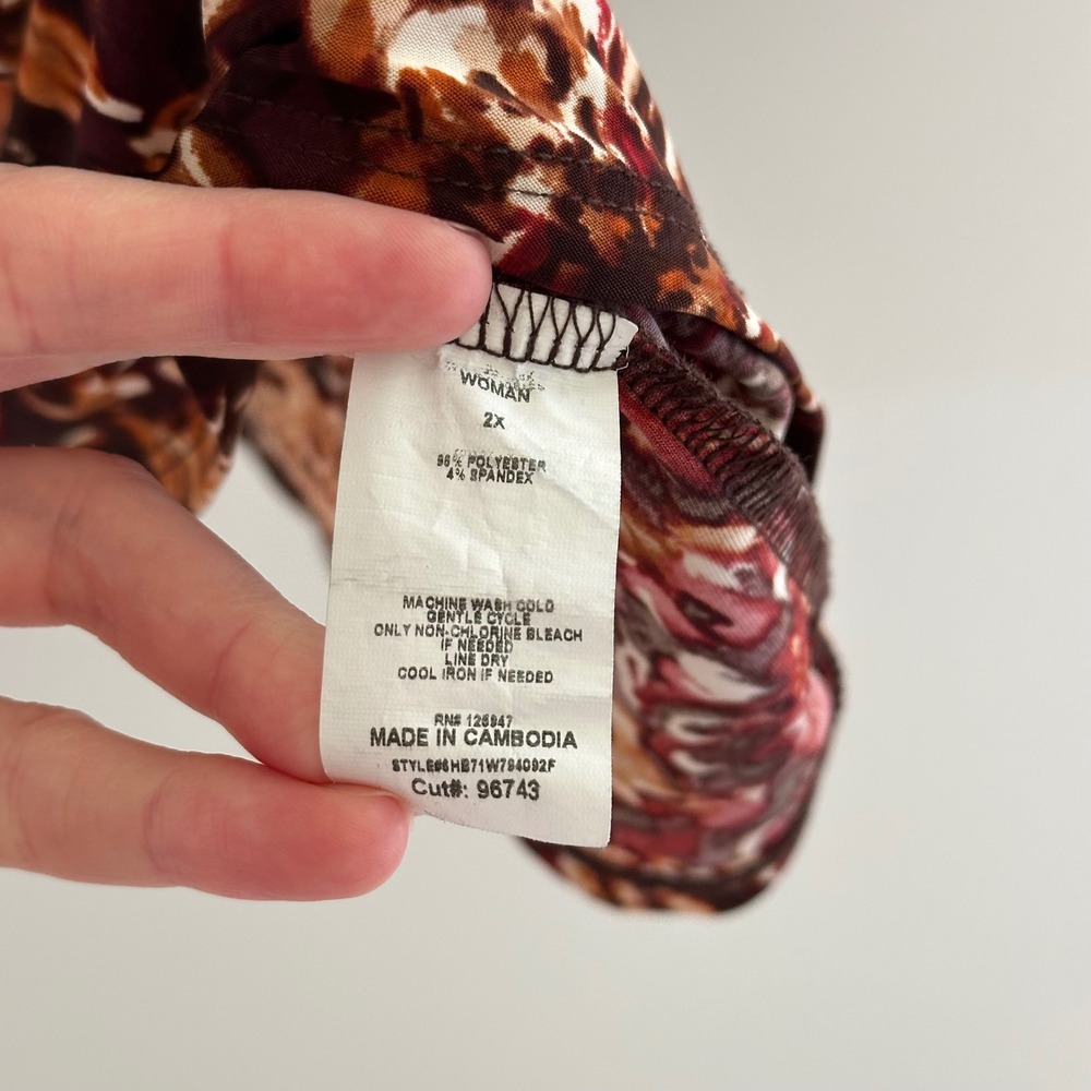 Cocomo Floral V-Neck Tunic Top Womens 2X Blouse 3/4 Sleeve Boho Fall Stretch - Picture 5 of 7